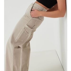 Garage Casey Wide Leg Carpenter Pants Beige Canvas Work Jeans